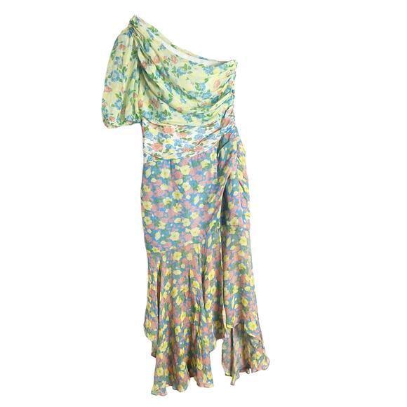 Amur Jaylah Patchwork Floral Print Silk Asymmetrical Midi Dress Size 4 - Picture 4 of 16